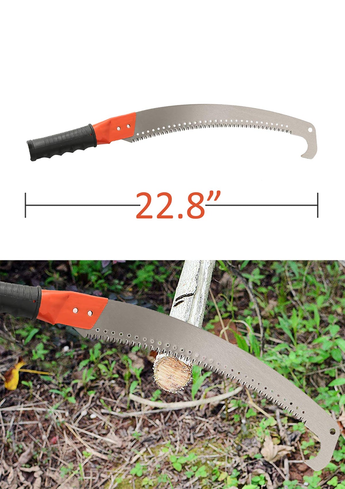 HOSKO pole saw blade's barb design supports precise trimming of branches.