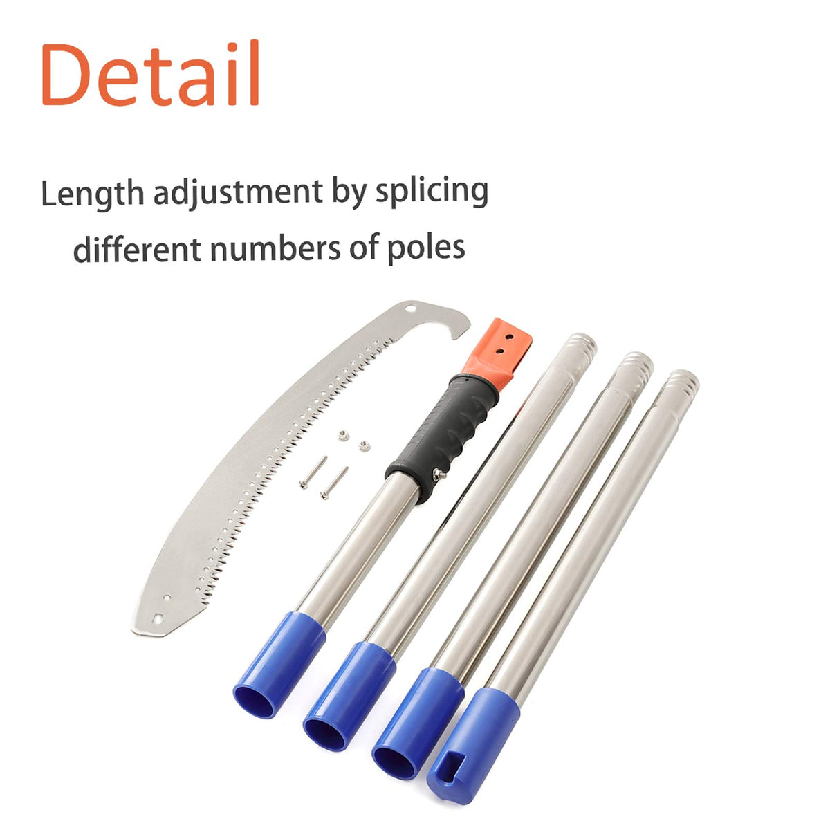 HOSKO pole saw easy disassembly by screwing poles together for storage.