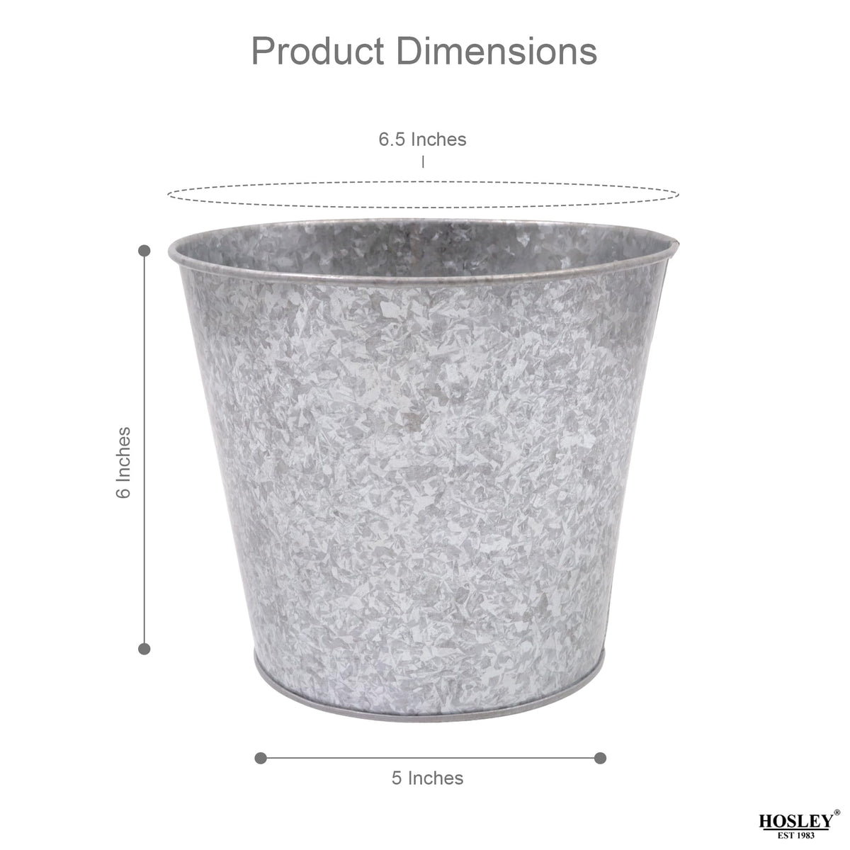 Hosley floral arrangement display in metal buckets enhances living room décor.