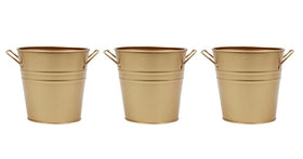 Hosley gold metal bucket set with glossy finish for elegant floral displays.