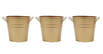 Hosley gold metal bucket set with glossy finish for elegant floral displays.