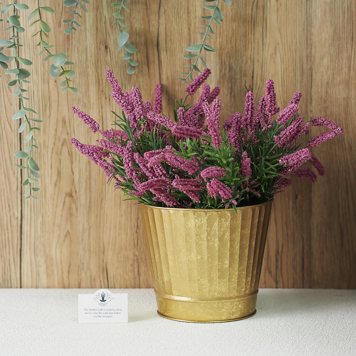 Hosley two-pack planters with hammered gold finish for versatile event decor.
