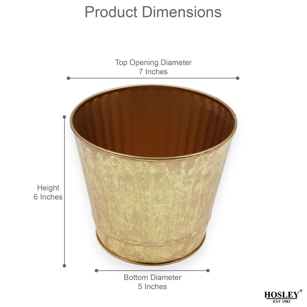 Close-up of Hosley hammered gold finish on metal planters.