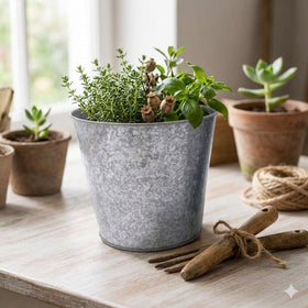 Hosley wedding centerpiece idea using galvanized buckets for warm décor.