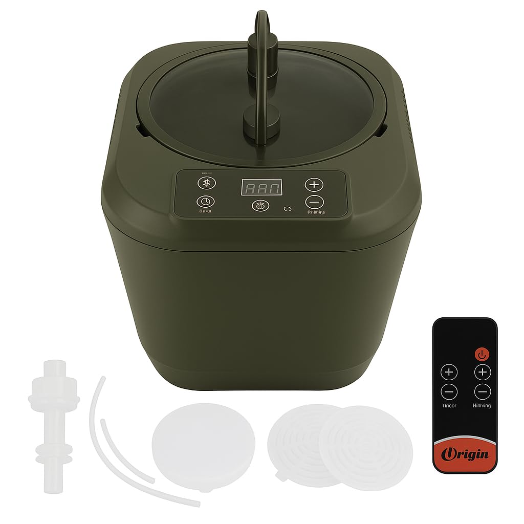 HOSOUTION 5L sauna steamer front view shows sturdy stainless steel and compact footprint