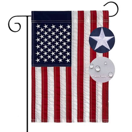 Hostey American flag garden flag with embroidery detail for outdoor display.