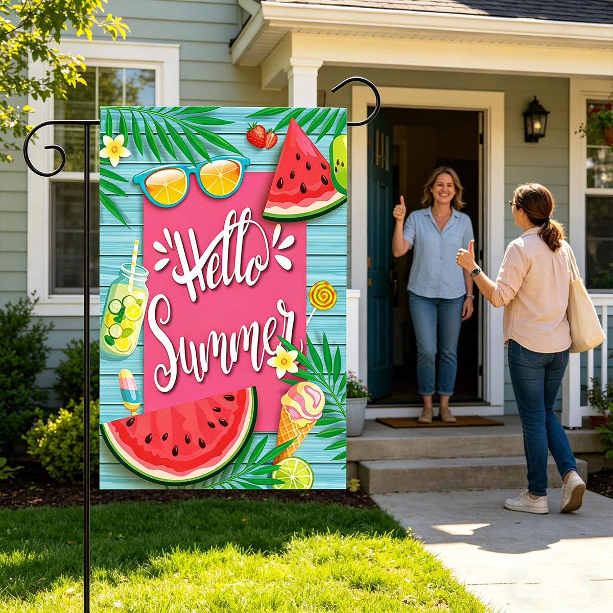 Hostey Hello Summer Watermelon flag, close-up stitching, durable polyester for weather outdoors