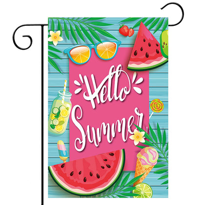 Hostey Hello Summer Watermelon flag, front view, vibrant outdoor decor for sunny yards