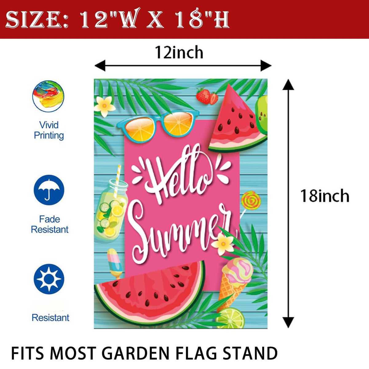 Hostey Hello Summer Watermelon flag, yard use, weather-resistant fabric for long seasons