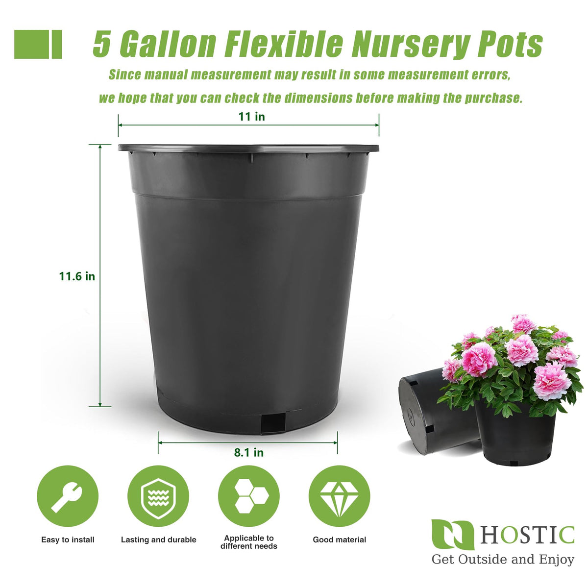 HOSTIC raised rim plastic pot for easy handling and stacking