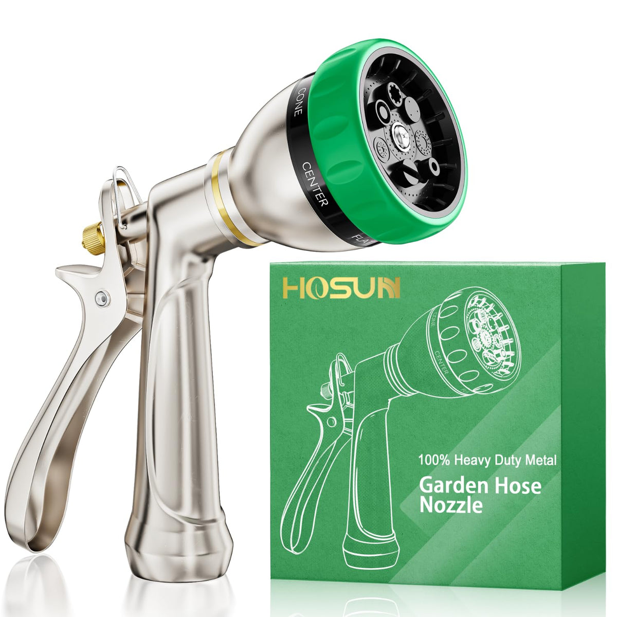 HOSUN 100 metal garden hose nozzle front view for durable outdoor watering
