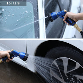 HOSUN blue garden hose sprayer in use on a hose