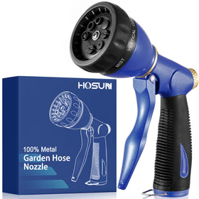 HOSUN garden hose sprayer nozzle showing eight spray patterns for versatile use