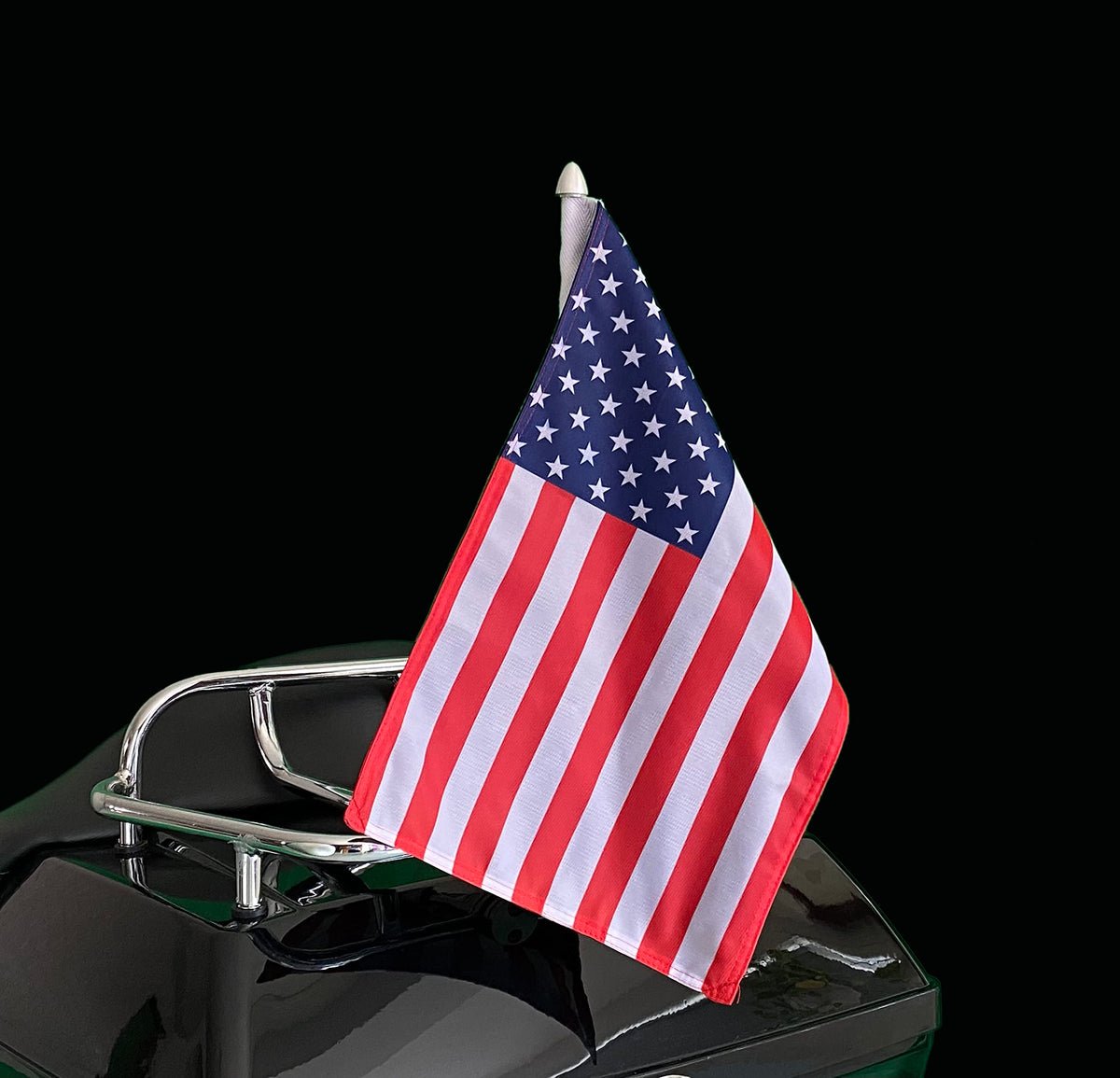 Hot Rides motorcycle flag 10x15 heat-cut sleeve ends prevent fraying.