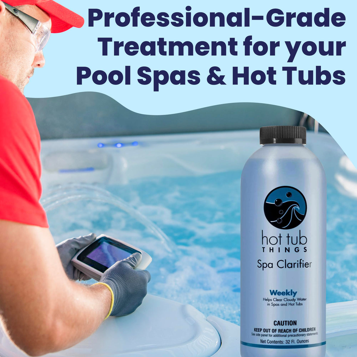 Hot Tub Things Spa Water Clarifier comes in a compact 32 oz size for standard tubs