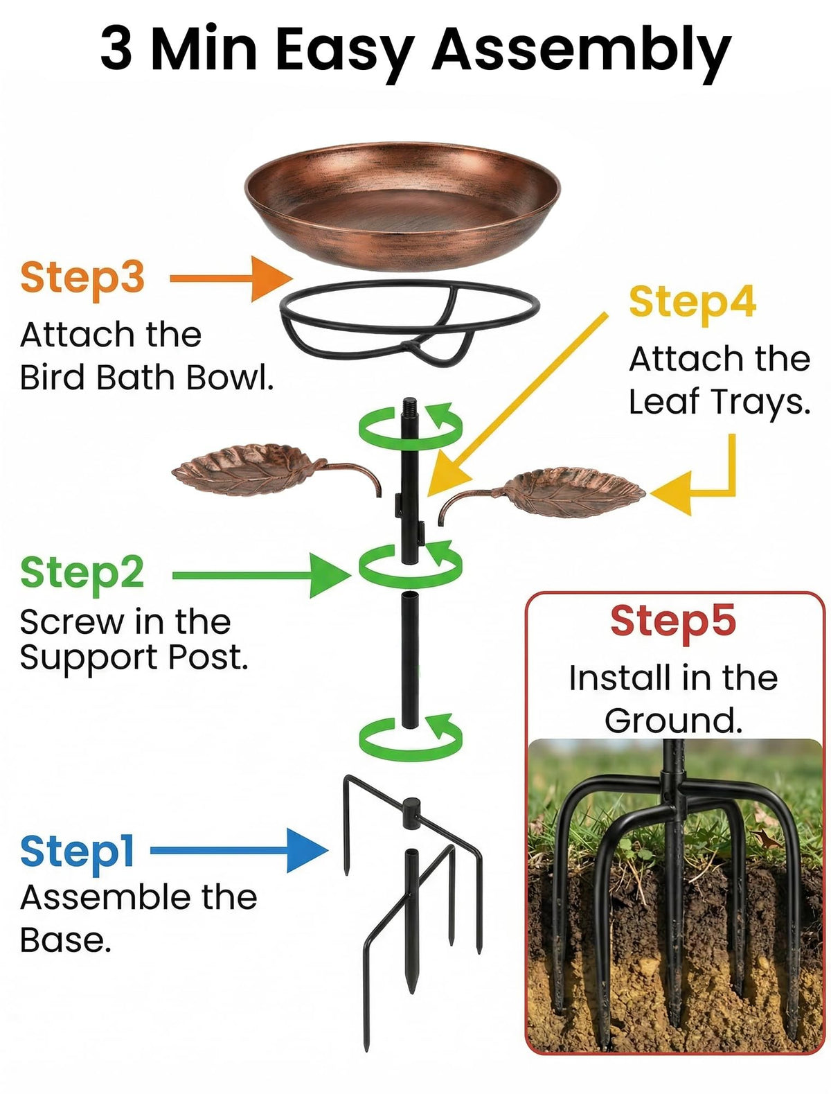 Hotbird ultra-stable 5-prong base anchors securely in soil for heavy birds