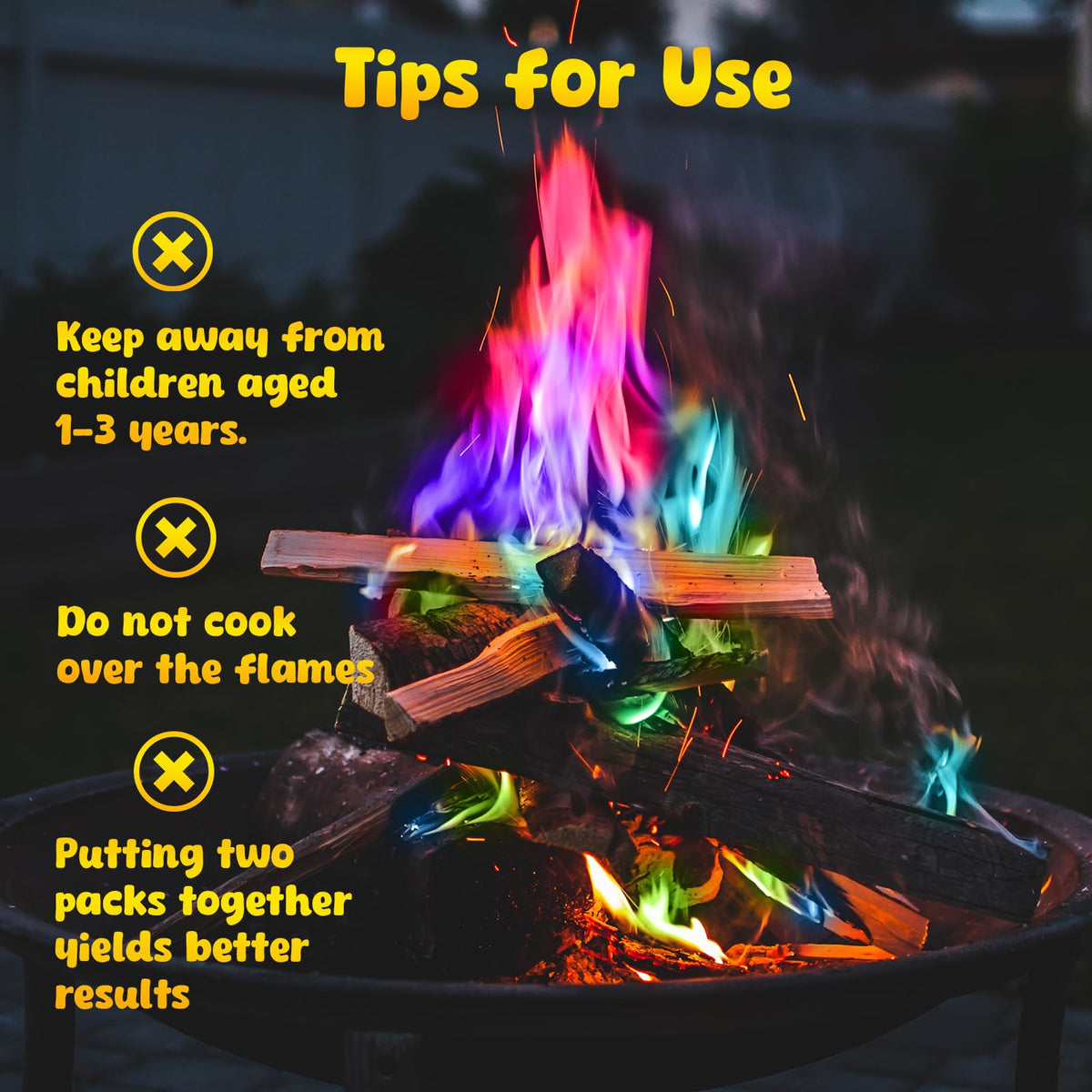 Hotdevil color flames swirl around logs in a backyard fire pit for a lively show.