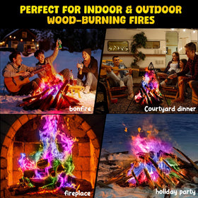Hotdevil family enjoys color flames around a campfire for a fun evening.