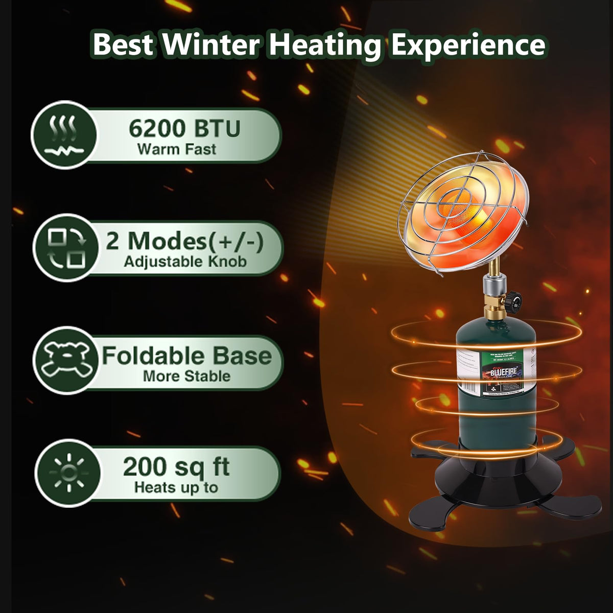 Hotdevil portable heater in compact front view, ideal for camping and patios.