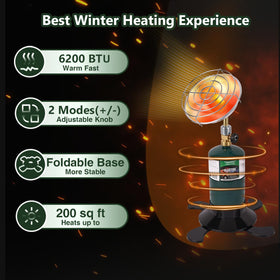 Hotdevil portable heater in compact front view, ideal for camping and patios.