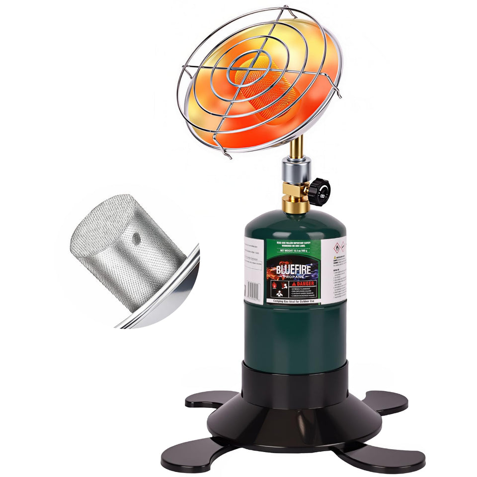Hotdevil propane heater with catalytic burner, side view, delivers quick warmth for outdoor use.