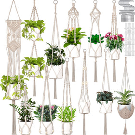 Hoteam white macrame plant hangers set for stylish indoor displays