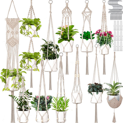 Hoteam white macrame plant hangers set for stylish indoor displays