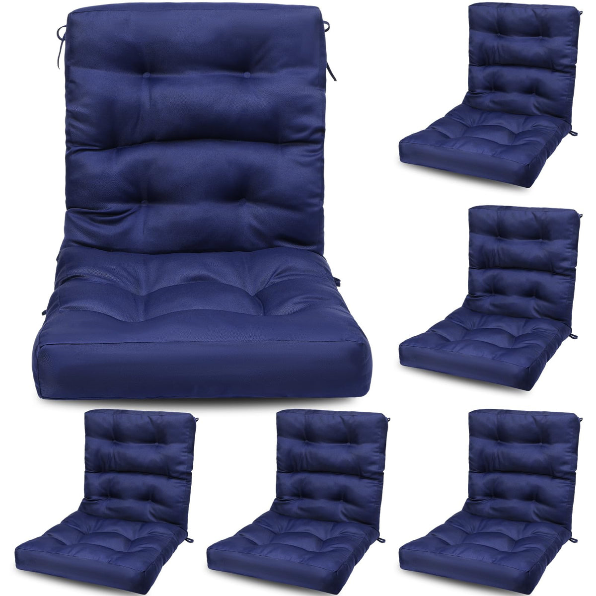 Hoteam navy blue 6-piece patio chair cushions for outdoor comfort and durability.