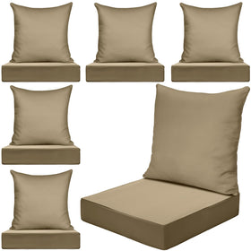 Hoteam 6-set khaki outdoor cushions for 20x20 seats with waterproof surface.