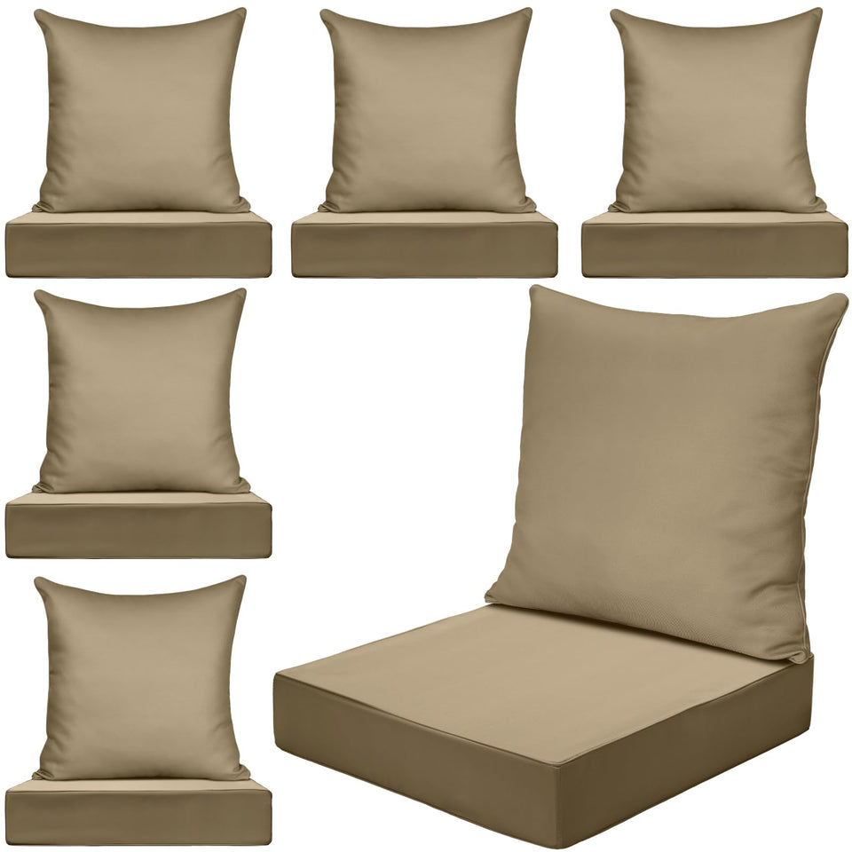 Hoteam 6-set khaki outdoor cushions for 20x20 seats with waterproof surface.
