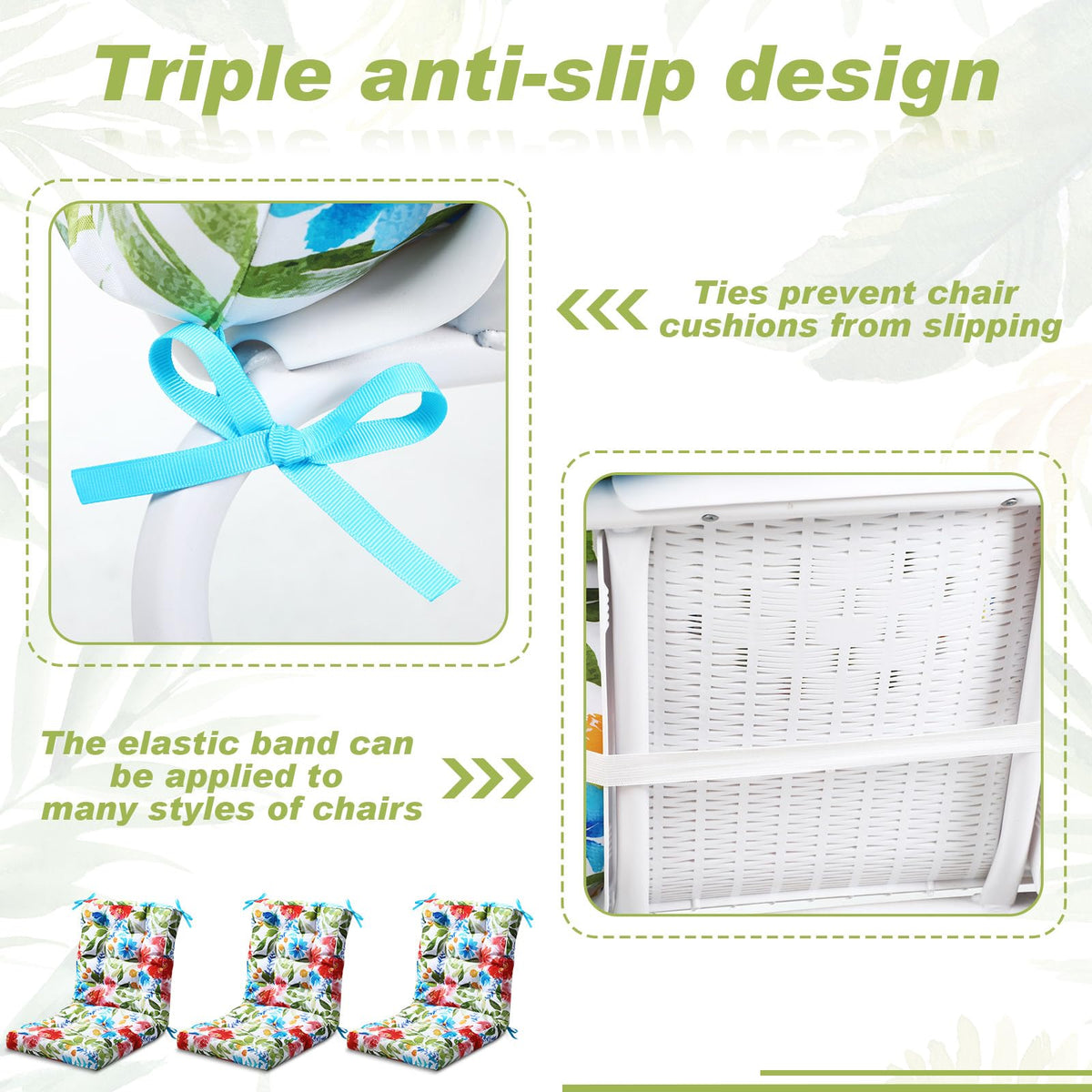 Hoteam cushions with laces and elastic bands stay securely fixed.