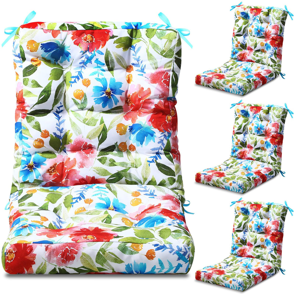 Hoteam four-set cushions with flower pattern, packaged for easy outdoor use.