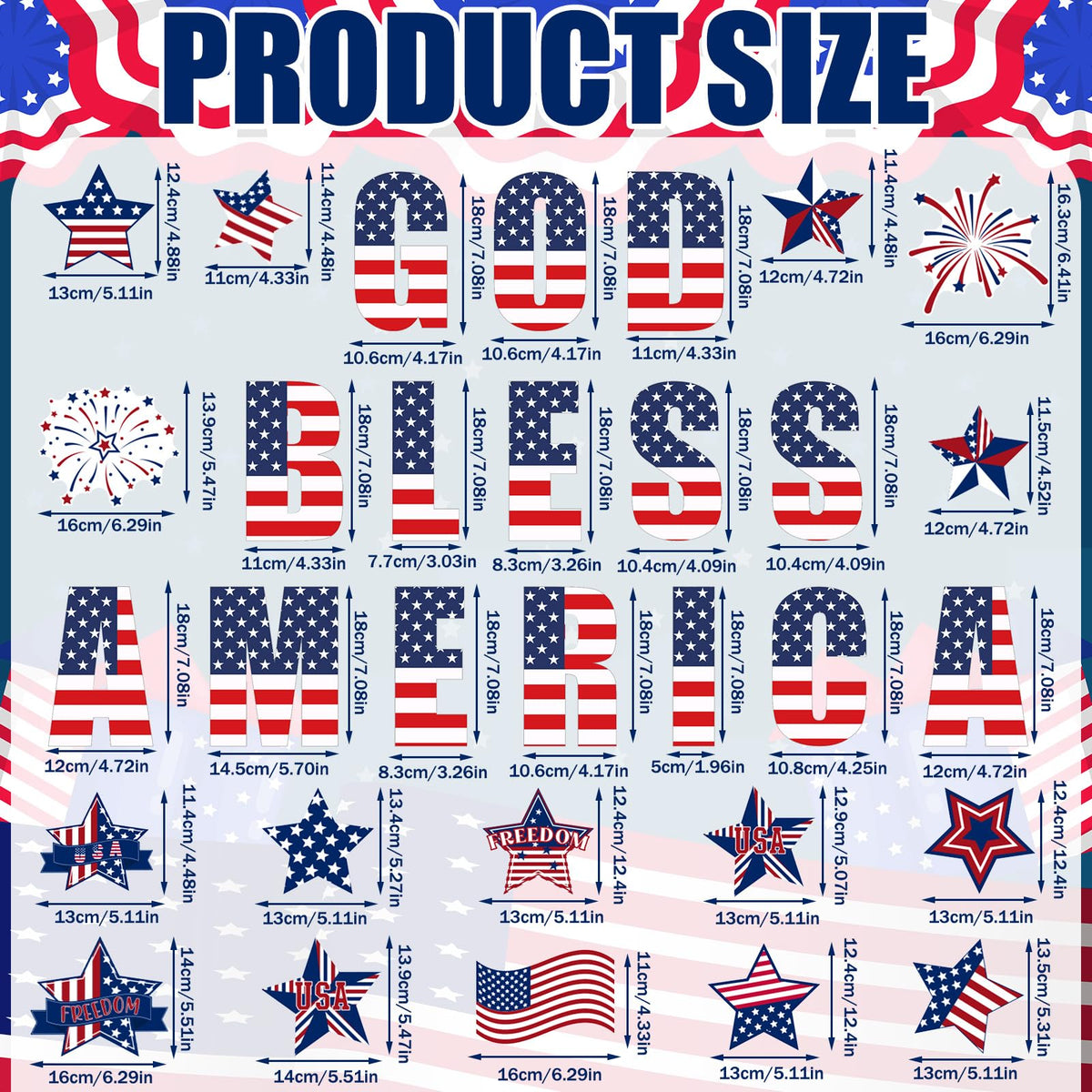 Hoteam Fourth of July magnet set for fridge or car decor.