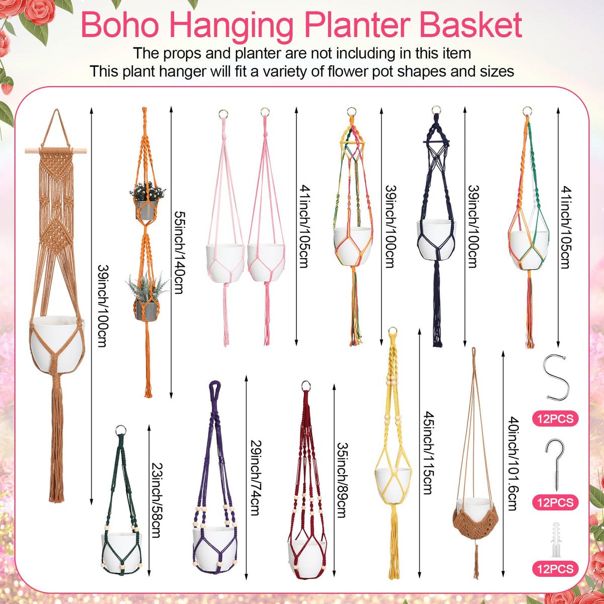 Hoteam macrame hanging planters collection ideal for balcony or patio displays