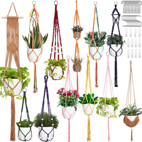 Hoteam macrame plant hanger set adds color and space-saving charm for indoor decor