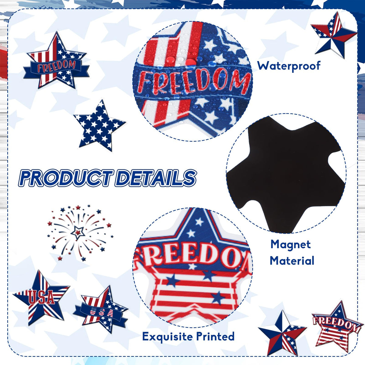 Hoteam patriotic decals: waterproof, reusable magnets for refrigerators.