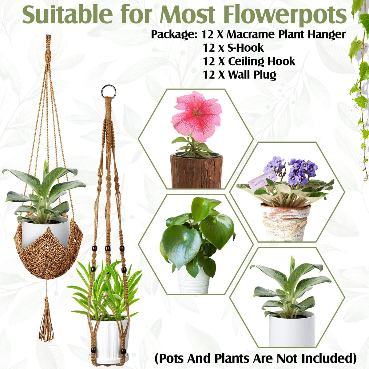 Hoteam macrame hanger supports pots from 4-8 inches in diameter for versatility.