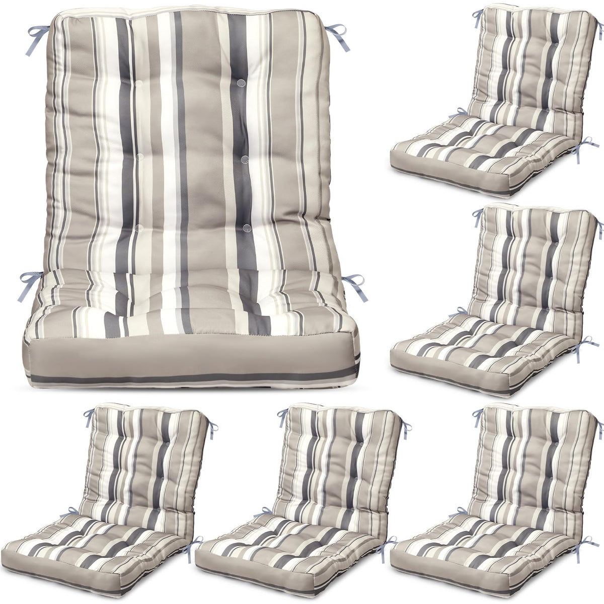 Hoteam striped beige outdoor cushions on six-set patio seating for stylish comfort