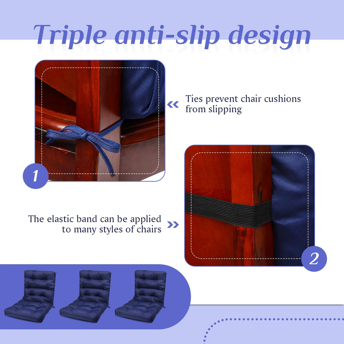 Hoteam waterproof outdoor cushions navy blue protect chairs from rain and spills.