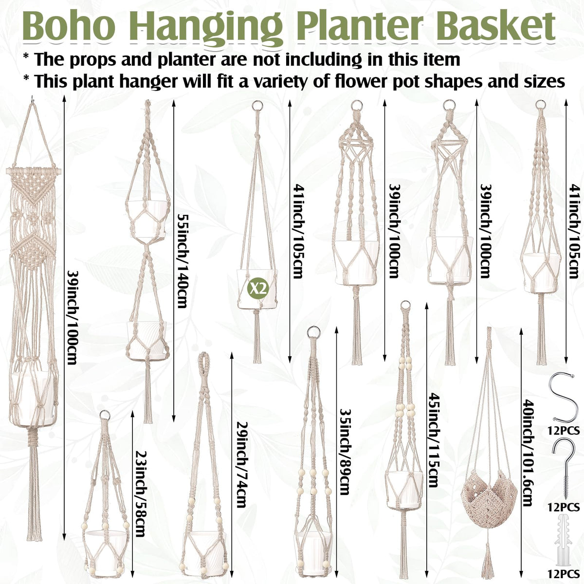 Hoteam white boho plant hanger set showcasing versatile display