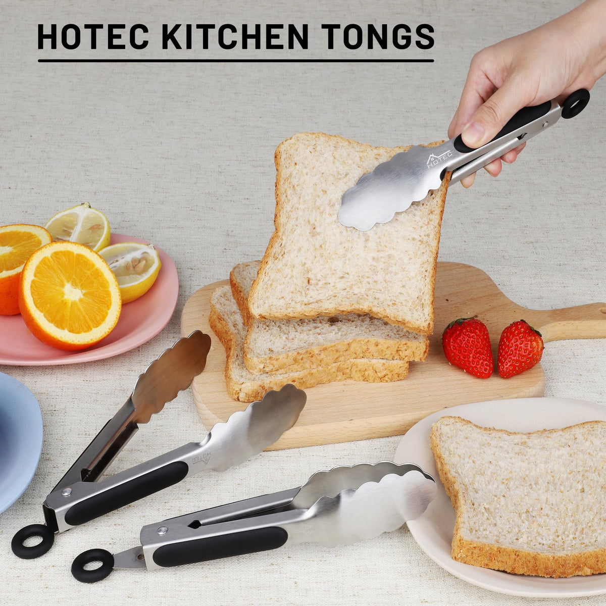 Hotec mini tongs dishwasher safe for quick cleaning.