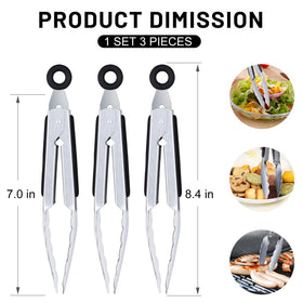 Hotec mini tongs gripping salad, showing non-slip grip and easy handling.