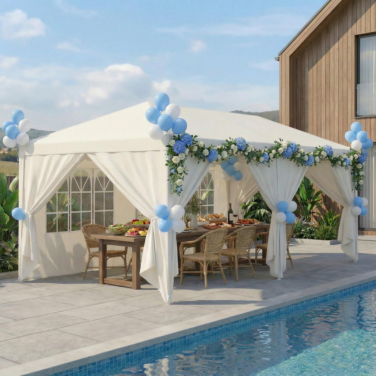 Hoteel 10x20 party tent frame showing durable alloy construction for stable shelter