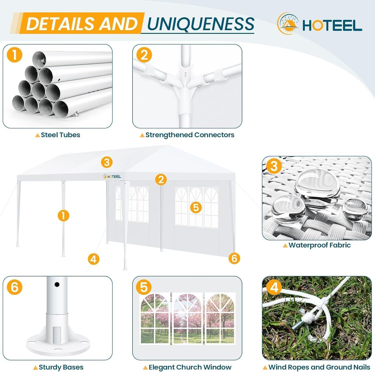 Hoteel removable sidewalls extend versatility for weather control.