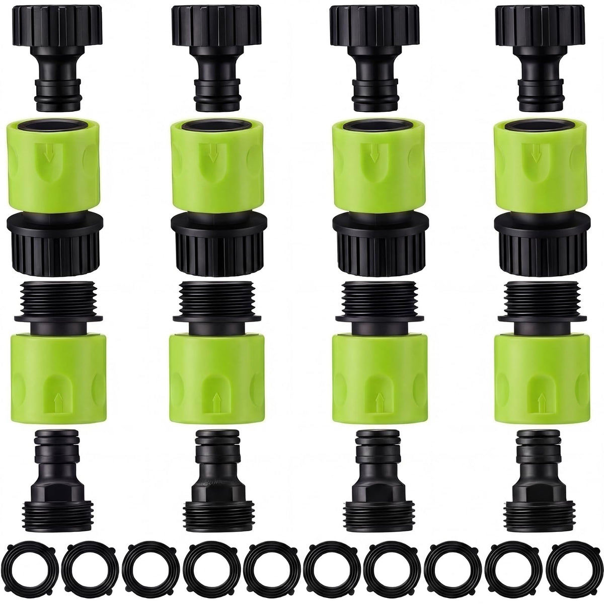 Hotop 16-piece garden hose quick connector set in fluorescent color for easy setup.