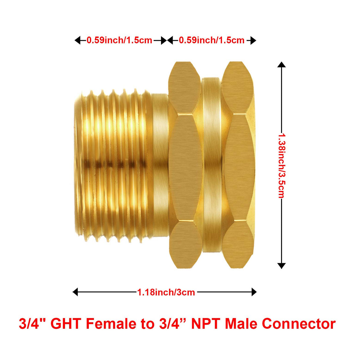Hotop brass connector close-up highlighting tapered threads for sealing.