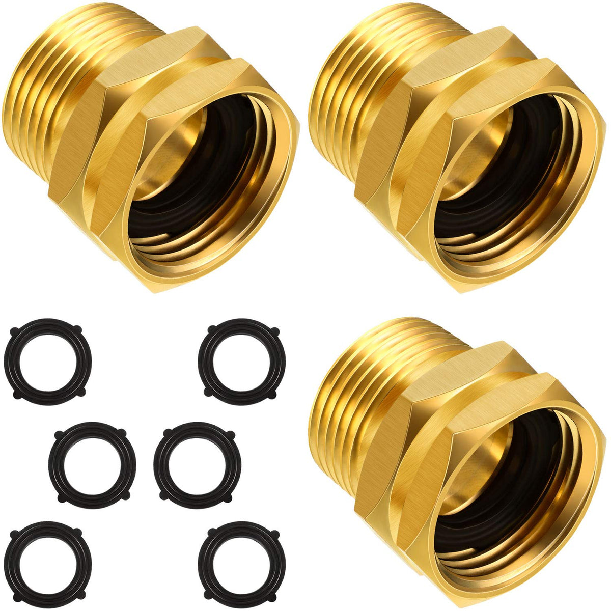 Hotop brass GHT female to NPT male connector close-up showing durable threads and fit.
