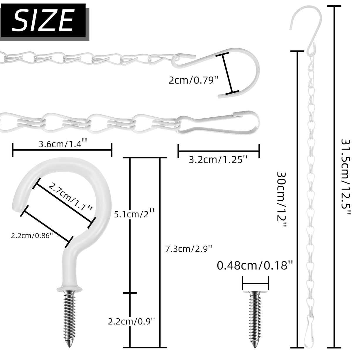 Hotop white ceiling hooks securely hold baskets and planters.