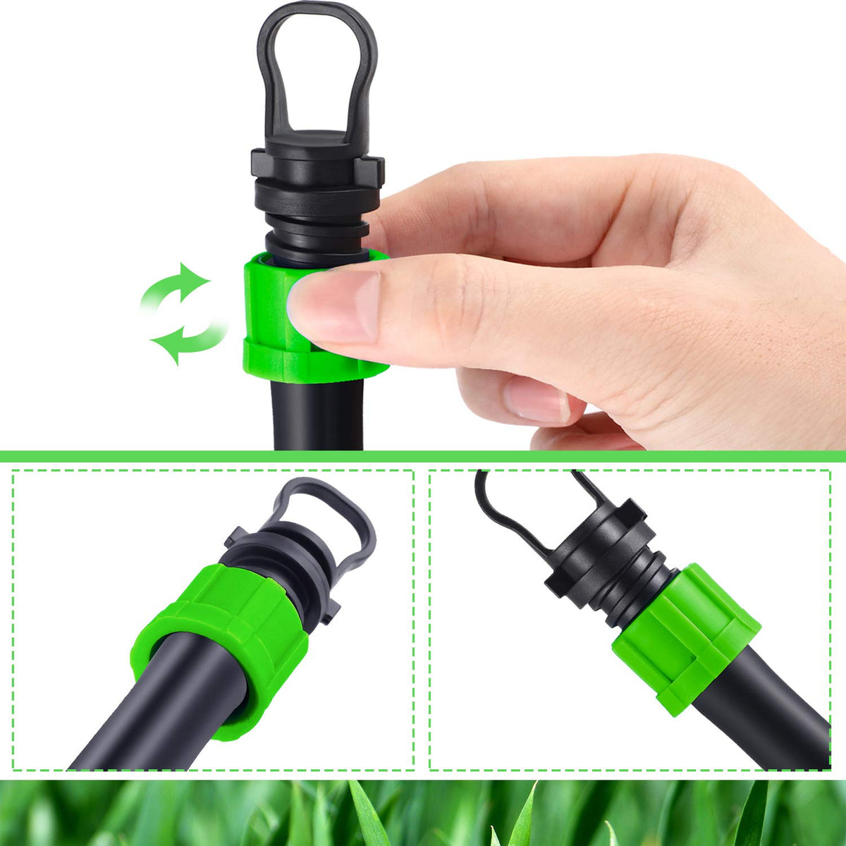 Hotop 12-piece packaging keeps replacements handy for garden drip systems.