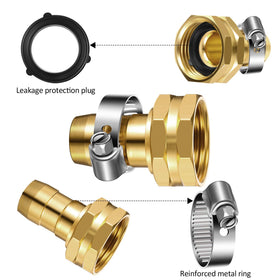 Female-threaded shank mender compatible with 5/8 and 3/4 inch hoses.
